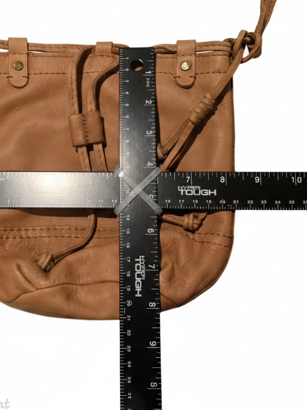 Vintage Lucky Brand Mini Leather Drawstring Bucket Crossbody Bag Tan Boho Y2K. - Picture 10 of 10